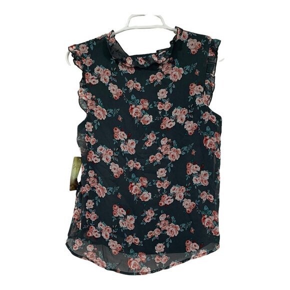 Lily White Shirt Top Blouse Floral Grey Pink Roses Size S - Picture 5 of 5